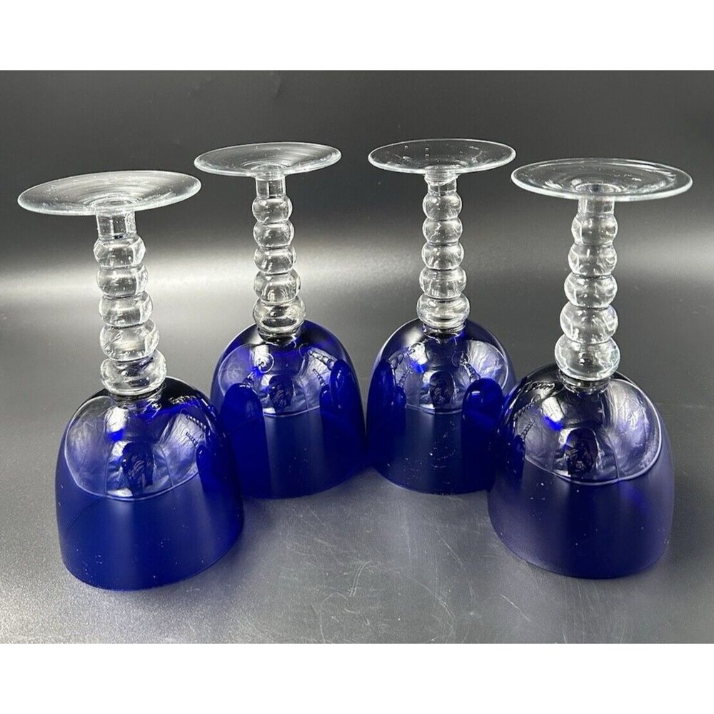 Stunning Cobalt Blue Drinking Glasses with Clear Ball Stems Set of 4 Glasses - Picture 7 of 7